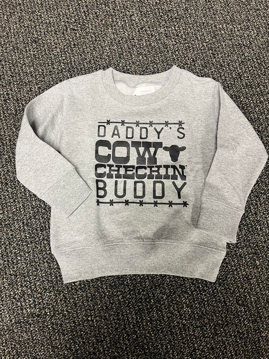 Daddy's Cow Checkin Buddy Kids Crewneck Sweatshirt